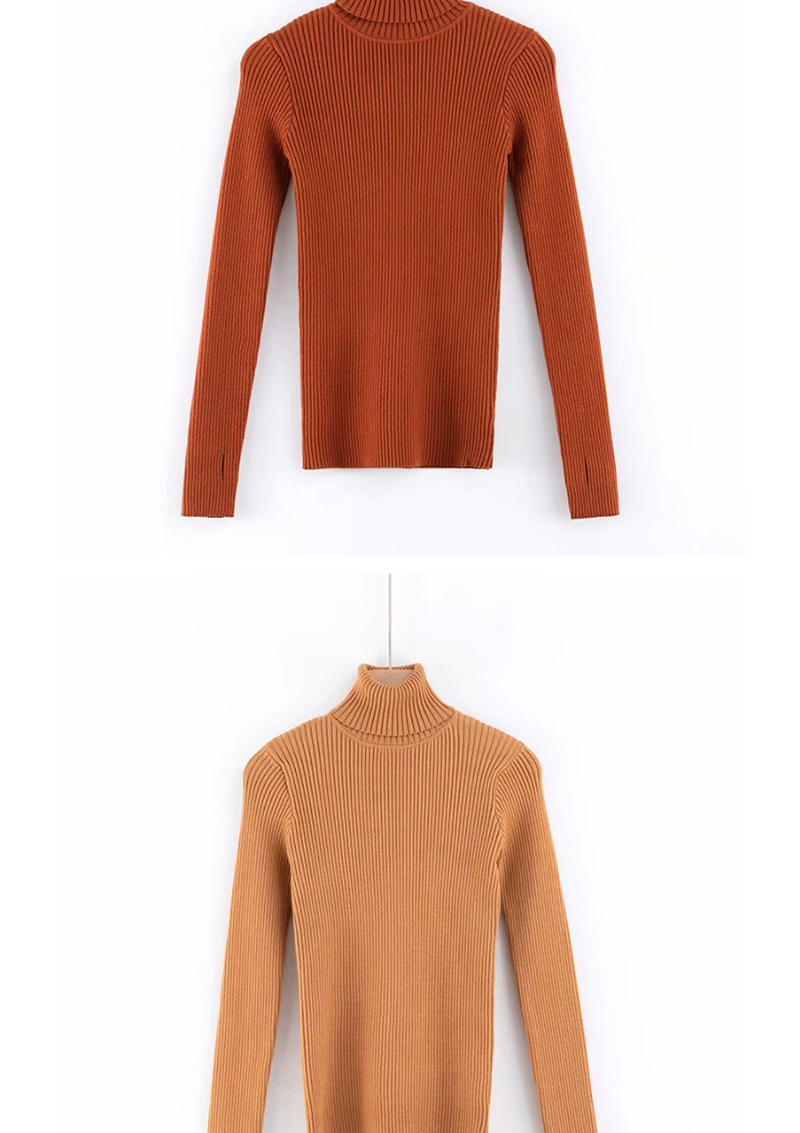 Fashion Khaki Turtleneck Leak-finger Knitted Sweater,Sweater