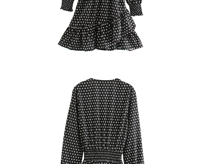 Fashion Black Flower Print V-neck Dress,Mini & Short Dresses