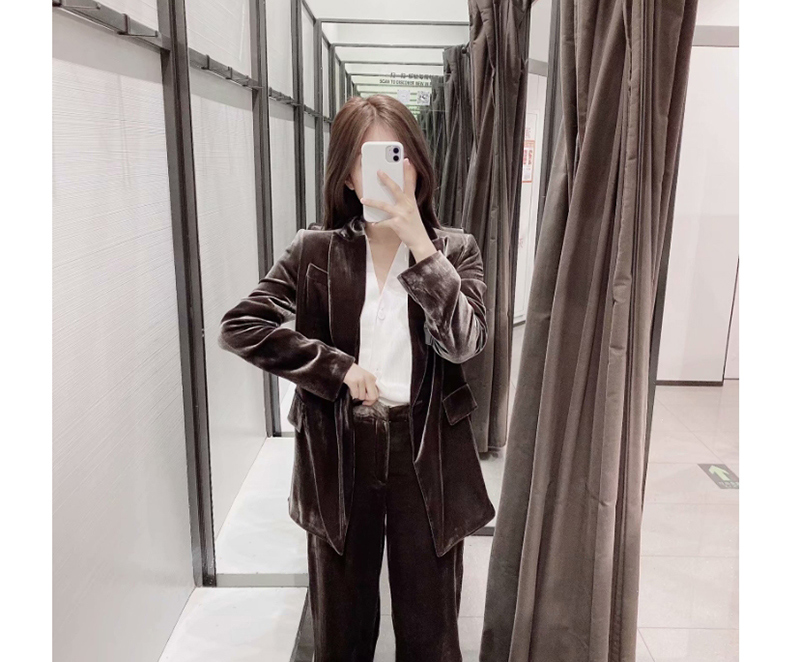 Fashion Grey Coffee Color Velvet Suit,Coat-Jacket