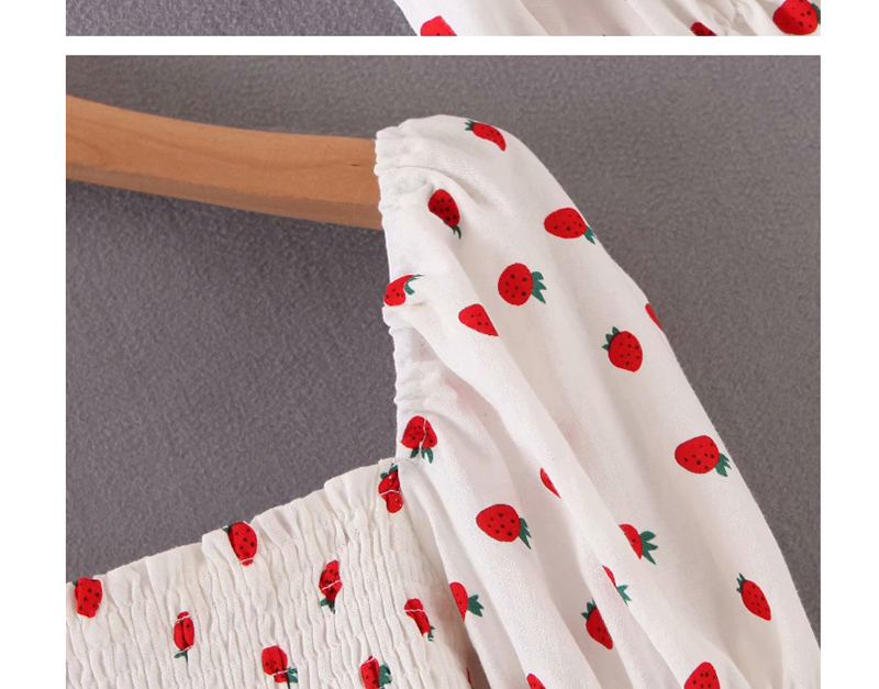 Fashion White Strawberry Print Pleated Shirt,Blouses