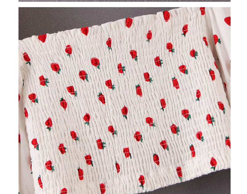 Fashion White Strawberry Print Pleated Shirt,Blouses