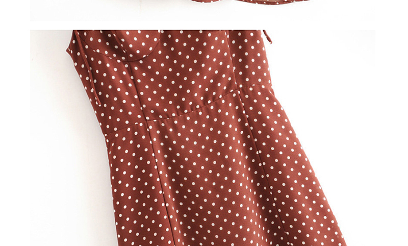 Fashion Red-brown Polka Dot High Waist Side Split Hem Lace Up Dress,Mini & Short Dresses