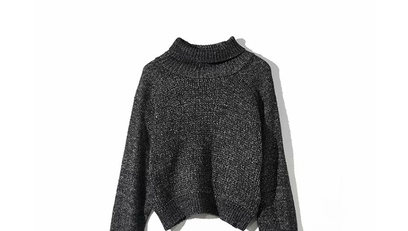 Fashion Dark Gray Turtleneck Short Knitted Sweater,Sweater