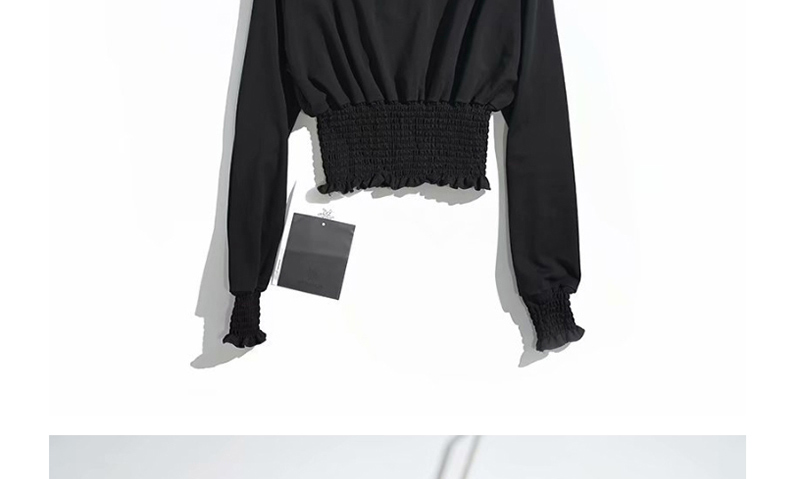 Fashion Black V-neck Hooded Sweatshirt With Elastic Zip,Hair Crown