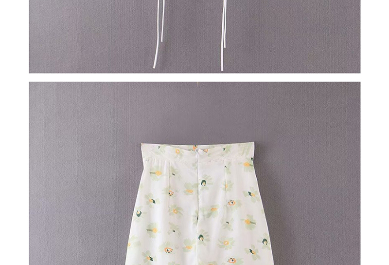 Fashion White Flower-print Drawstring Pleated Skirt,Skirts
