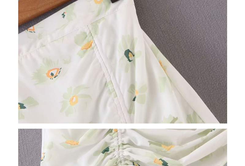 Fashion White Flower-print Drawstring Pleated Skirt,Skirts