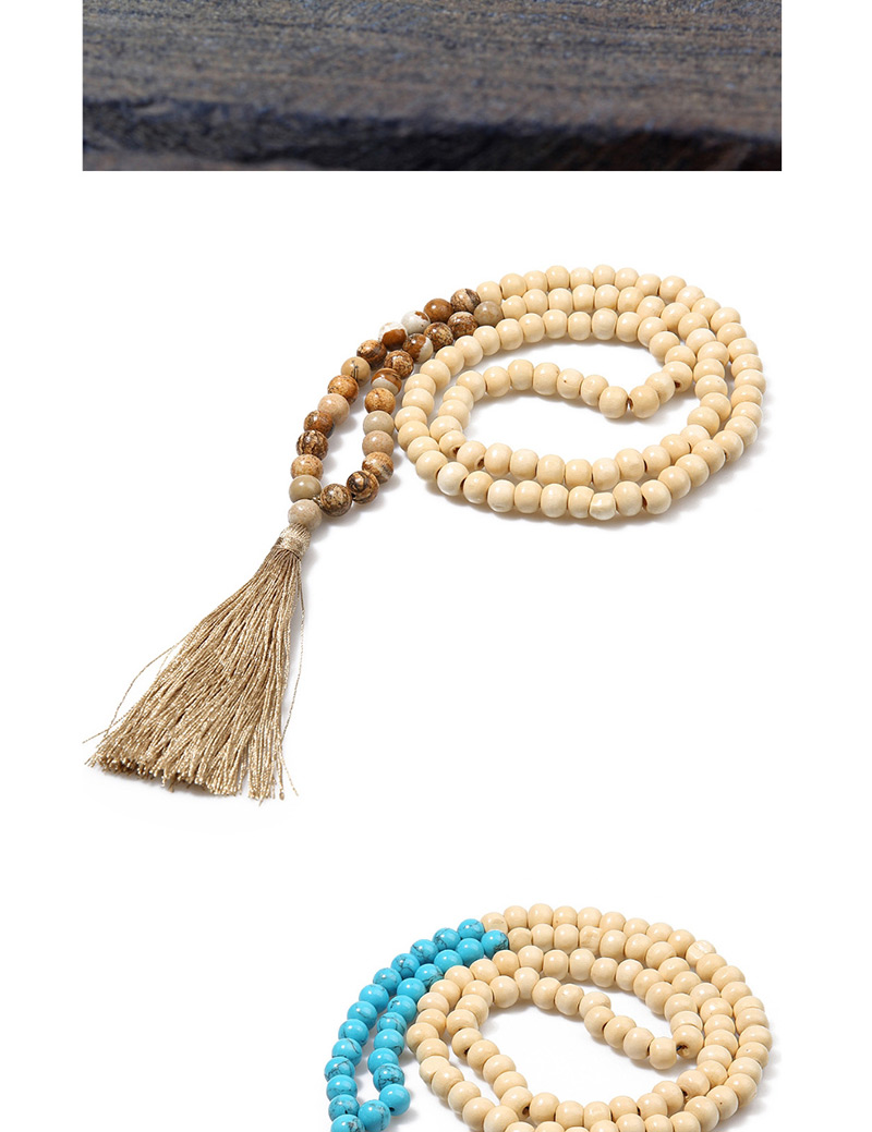 Fashion Blue Wooden Beads Agate Gem Tassel Necklace,Thin Scaves
