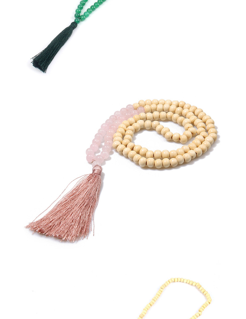 Fashion Pink Wooden Beads Agate Gem Tassel Necklace,Beaded Necklaces