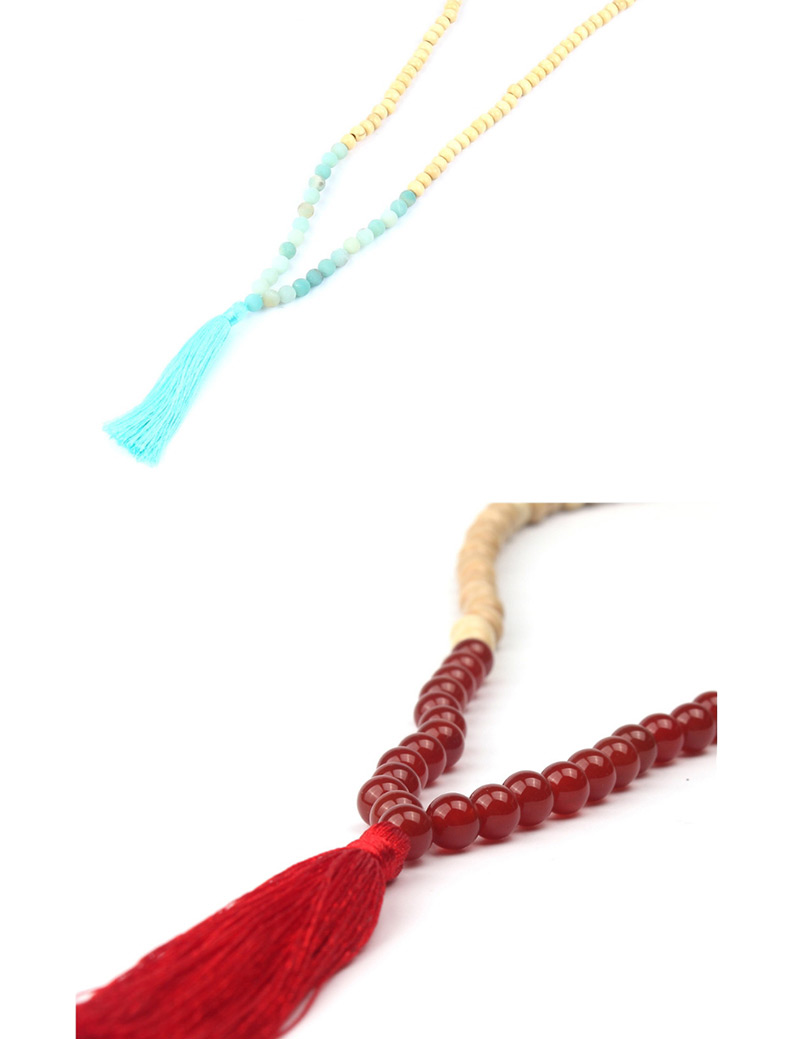 Fashion Red Wooden Beads Agate Gem Tassel Necklace,Pendants