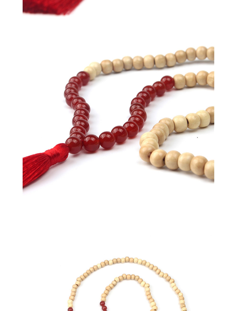 Fashion Khaki Wooden Beads Agate Gem Tassel Necklace,Thin Scaves