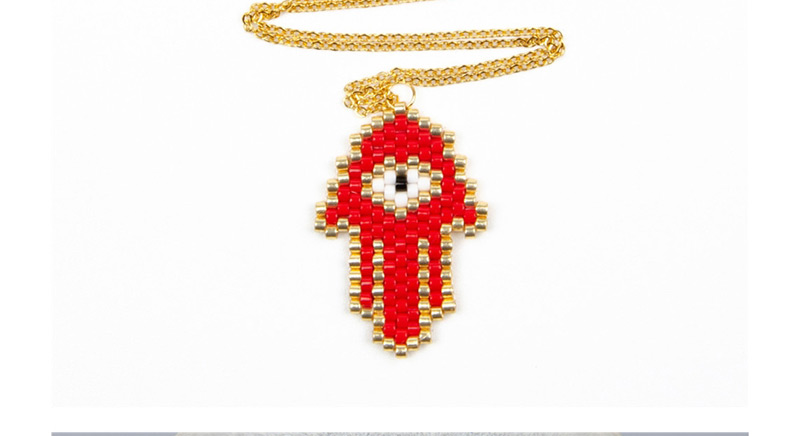 Fashion Red Woven Rice Beads Eye Palm Necklace,Beaded Necklaces
