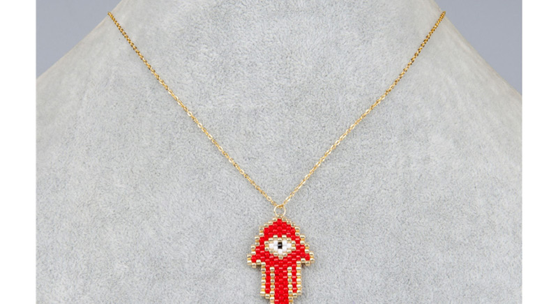 Fashion Red Woven Rice Beads Eye Palm Necklace,Beaded Necklaces