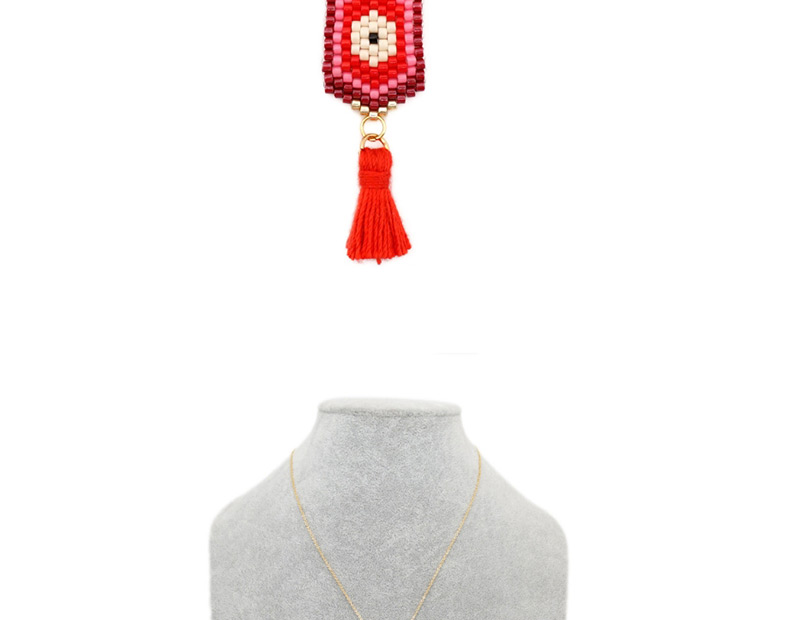 Fashion Red Rice Beads Woven Eye Tassel Stainless Steel Necklace,Thin Scaves