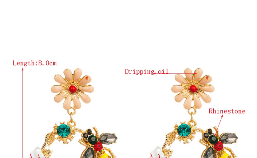 Fashion Gold Drip Oil Flower Acrylic Diamond Bee Metal  Silver Needle Earrings,Drop Earrings