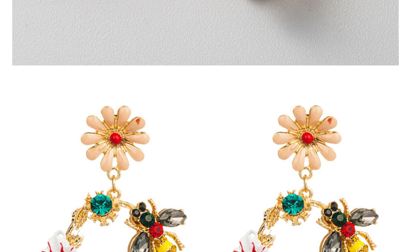 Fashion Gold Drip Oil Flower Acrylic Diamond Bee Metal  Silver Needle Earrings,Drop Earrings