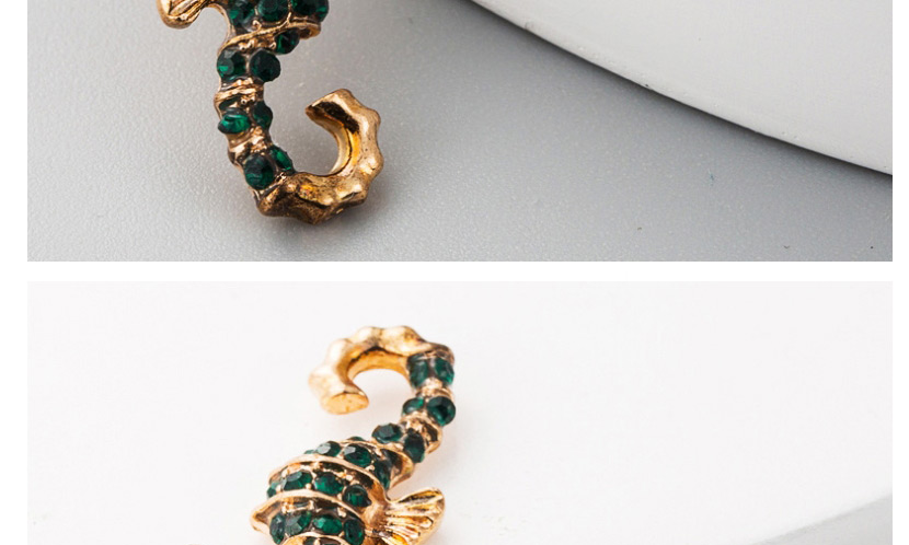 Fashion Green Diamond-studded Animal Hippocampus Alloy Earrings,Stud Earrings