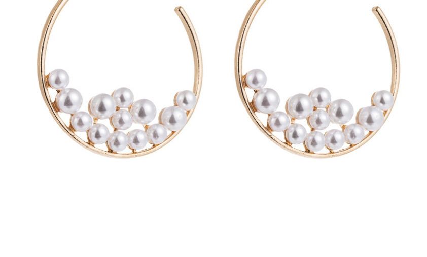 Fashion Gold C-shaped Metal Inlaid Pearl Stud Earrings,Hoop Earrings