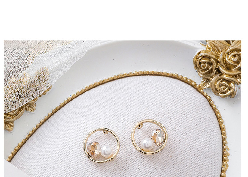 Fashion Gold  Silver Needle Circle Rhinestone Pearl Earrings,Stud Earrings