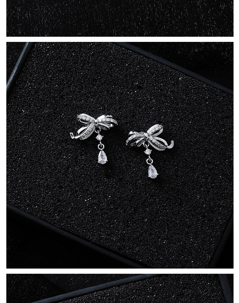 Fashion Silver  Silver Pin Micro-inlaid Zircon Bow Earrings,Stud Earrings