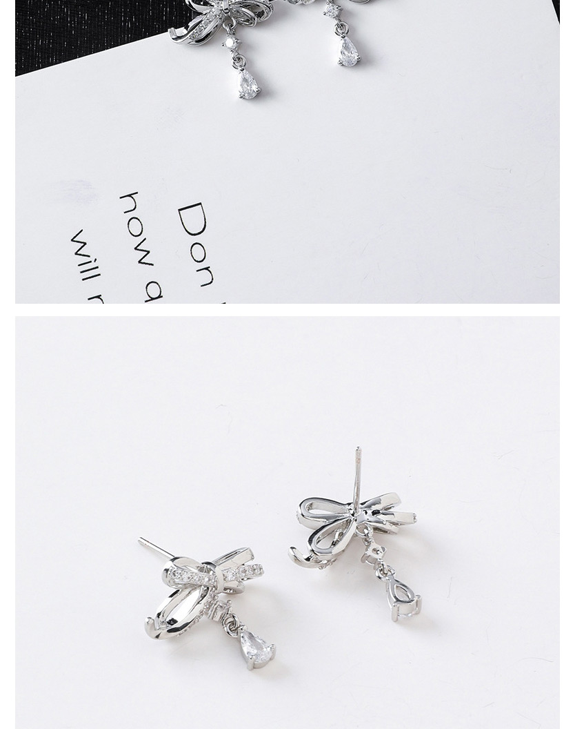 Fashion Silver  Silver Pin Micro-inlaid Zircon Bow Earrings,Stud Earrings