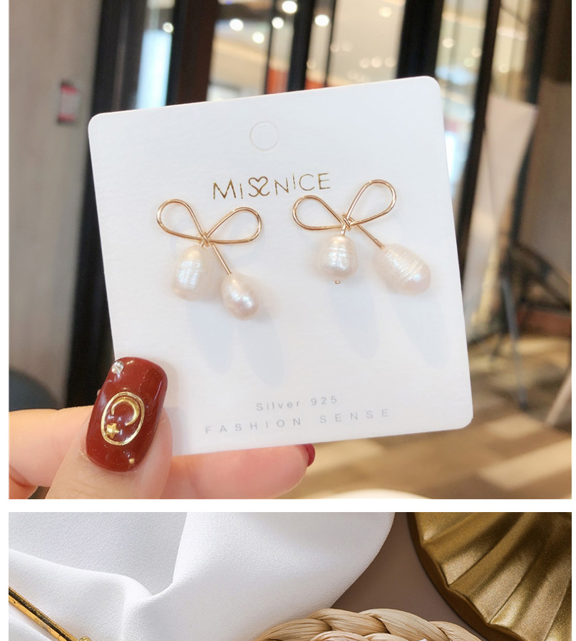 Fashion Gold  Silver Needle Bow Cherry Irregular Pearl Earrings,Stud Earrings