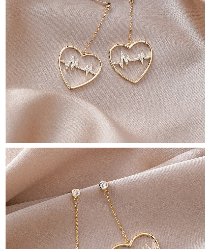 Fashion Gold  Silver Pin Micro-inlaid Zircon Ecg Heart-shaped Earrings,Drop Earrings