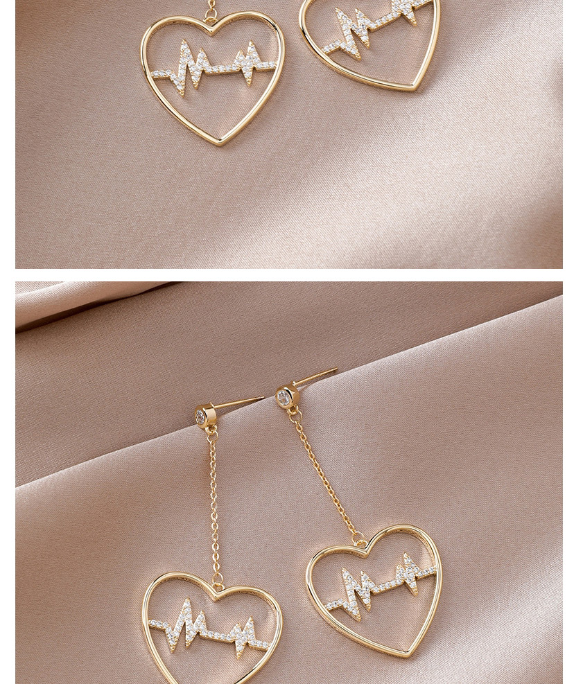 Fashion Gold  Silver Pin Micro-inlaid Zircon Ecg Heart-shaped Earrings,Drop Earrings