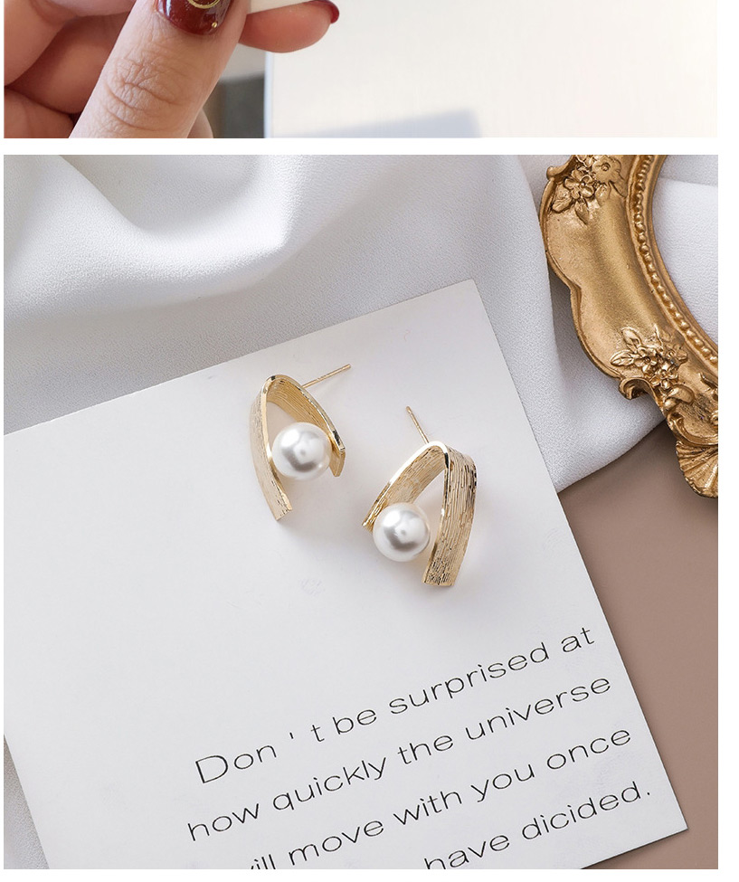 Fashion Gold  Silver Needle Pearl Geometric Bent Earrings,Hoop Earrings