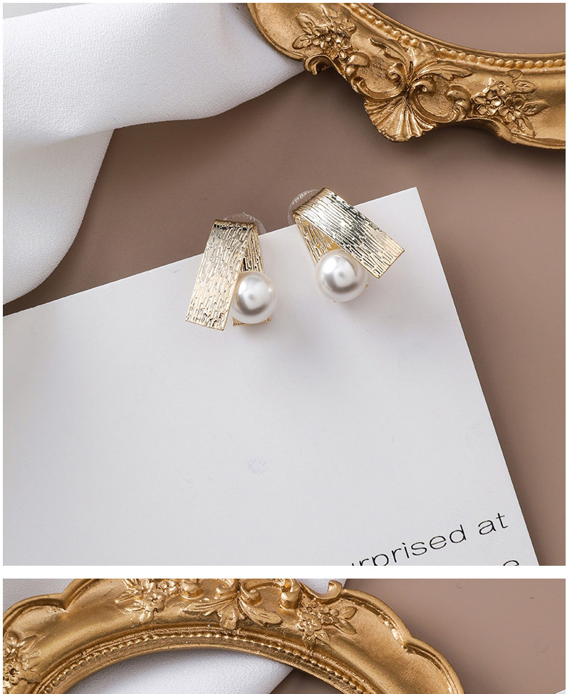 Fashion Gold  Silver Needle Pearl Geometric Bent Earrings,Hoop Earrings