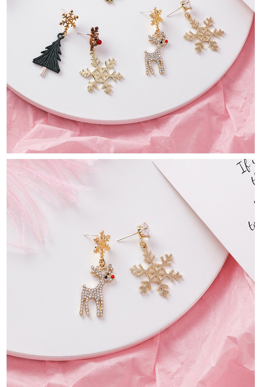 Fashion Bell Star  Silver Needle Asymmetric Christmas Snowflake Tree Full Of Roe Deer Stud Earrings,Drop Earrings