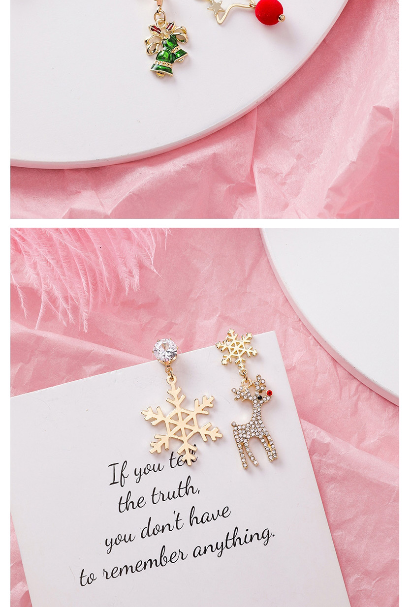 Fashion Fawn Snowflake  Silver Needle Asymmetric Christmas Snowflake Tree Full Of Roe Deer Stud Earrings,Drop Earrings