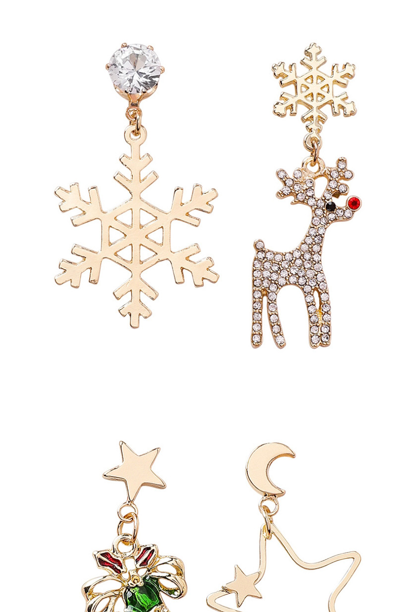 Fashion Snowflake Christmas Tree  Silver Needle Asymmetric Christmas Snowflake Tree Full Of Roe Deer Stud Earrings,Drop Earrings