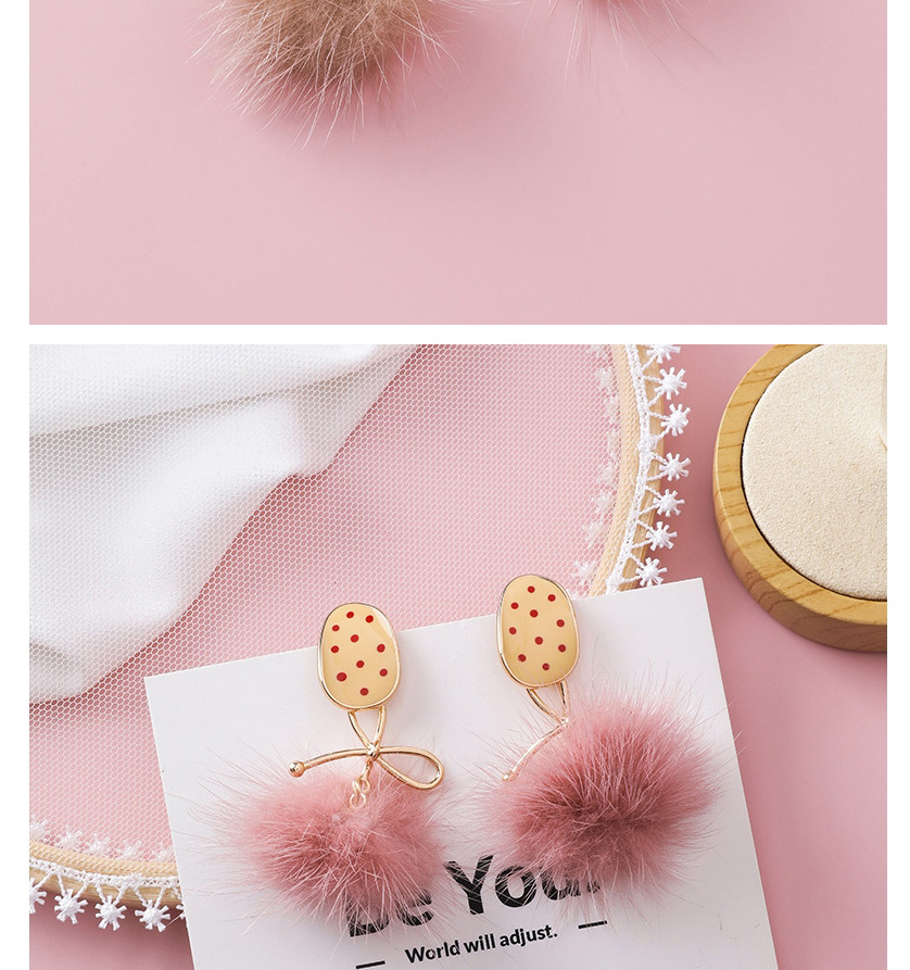 Fashion Pink  Silver Pin Biscuit Type Polka Dot Texture Bow Hair Ball Earrings,Drop Earrings