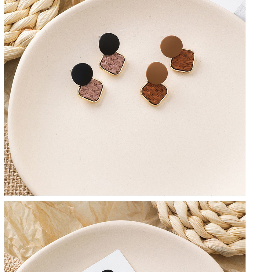Fashion Brown  Silver Needle Woven Texture Square Stud Earrings,Drop Earrings