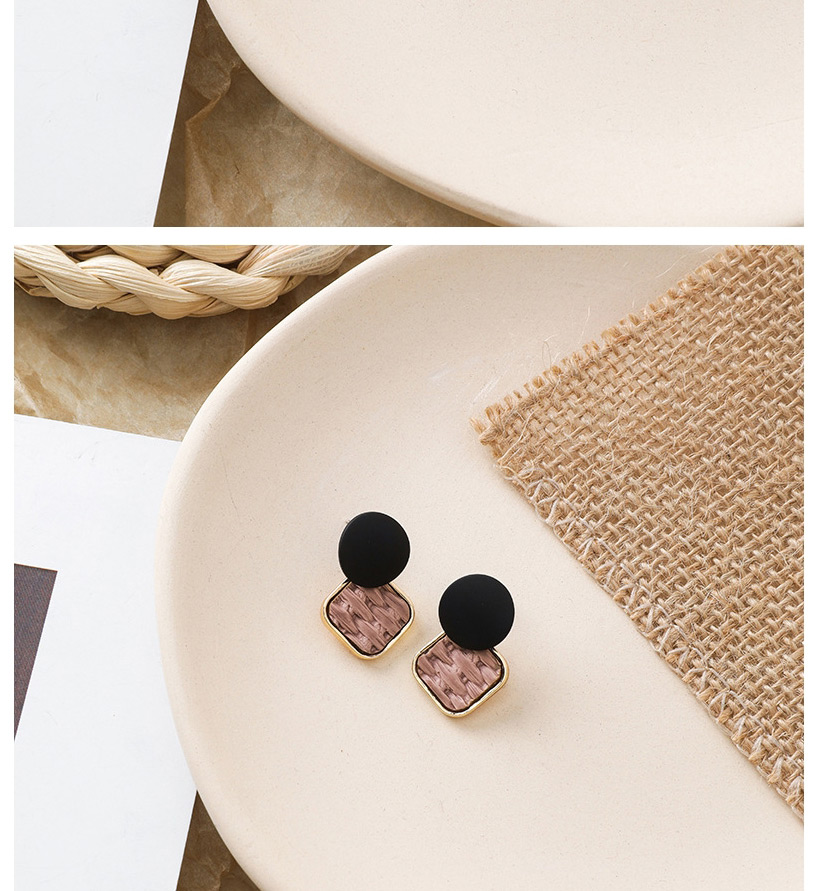 Fashion Brown  Silver Needle Woven Texture Square Stud Earrings,Drop Earrings
