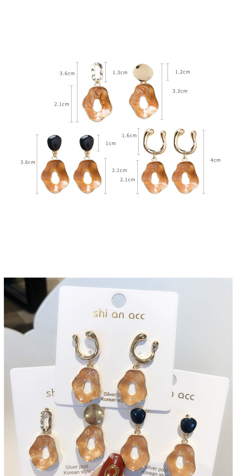 Fashion Asymmetric  Silver Needle Irregular Drop Glaze Oval Earrings,Drop Earrings
