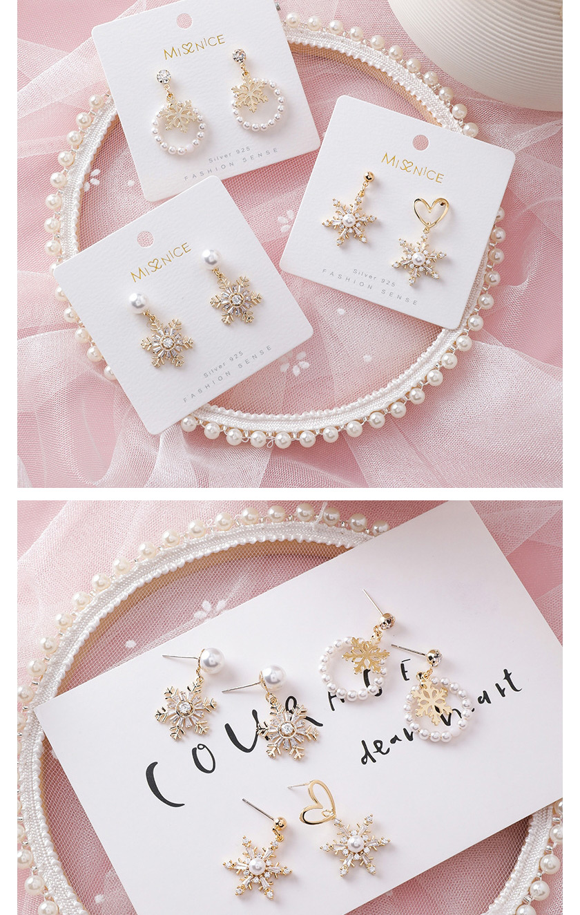 Fashion Pearl Ring  Silver Needle Full Diamond Snowflake Pearl Earrings,Drop Earrings
