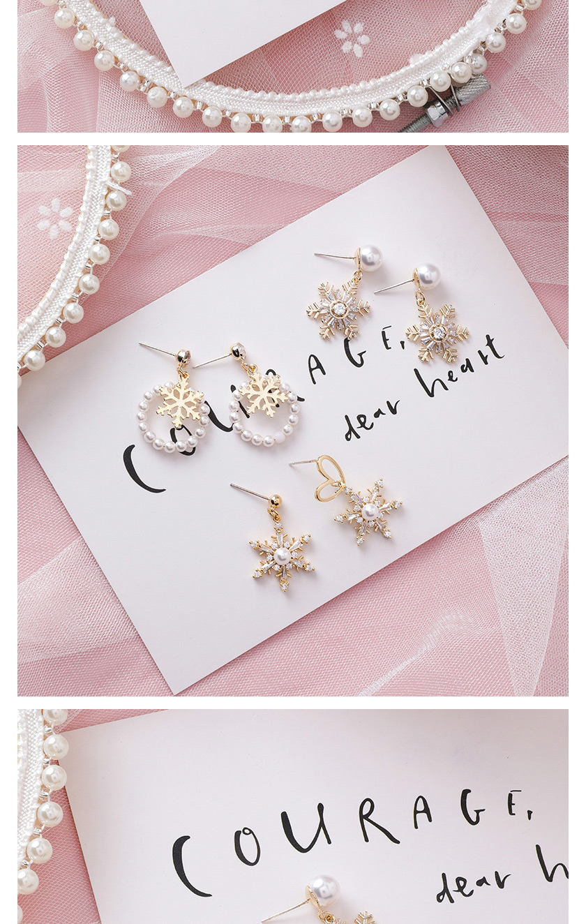 Fashion Pearl Snowflake  Silver Needle Full Diamond Snowflake Pearl Earrings,Drop Earrings