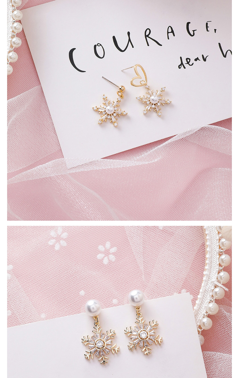 Fashion Asymmetric Love  Silver Needle Full Diamond Snowflake Pearl Earrings,Drop Earrings