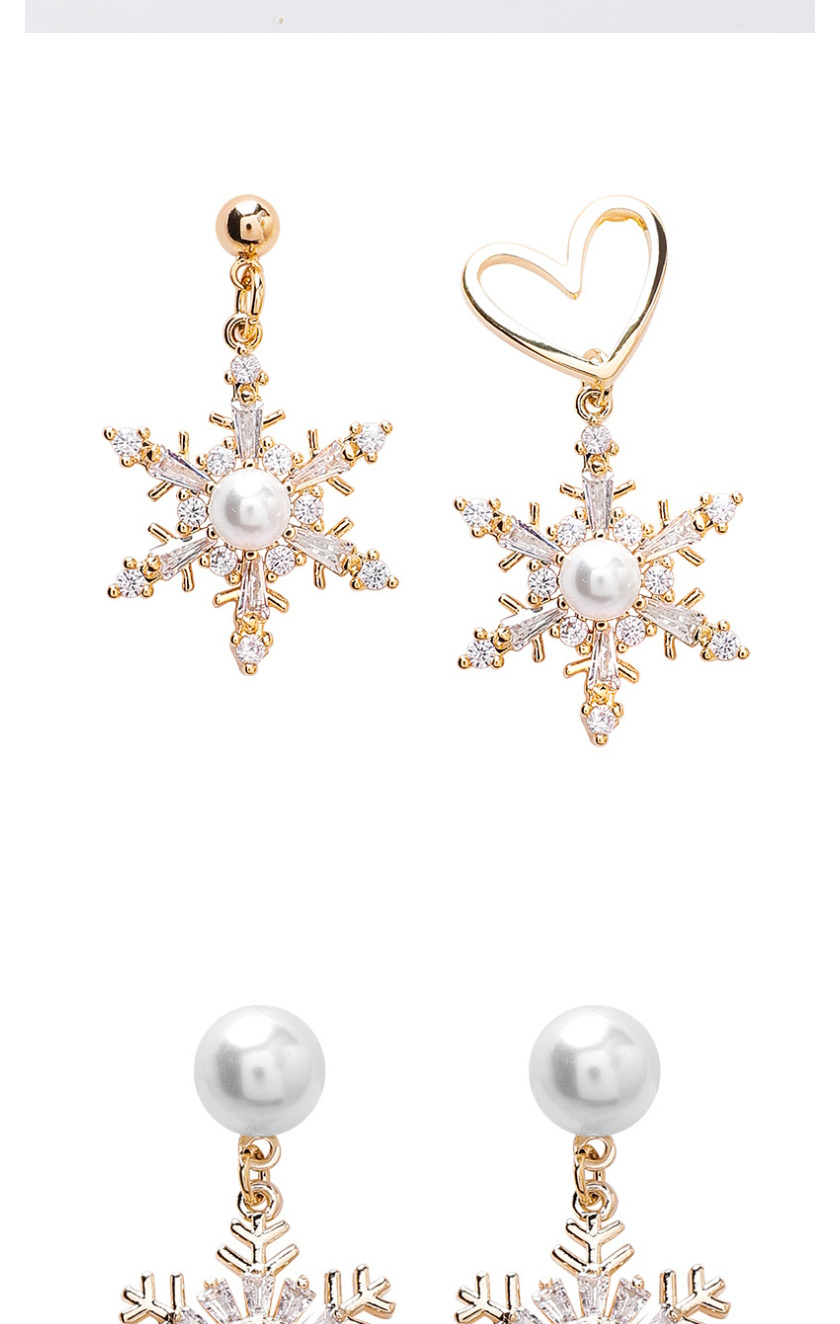Fashion Asymmetric Love  Silver Needle Full Diamond Snowflake Pearl Earrings,Drop Earrings