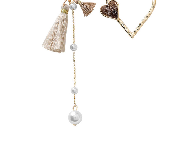 Fashion Gold  Silver Needle Love Pearl Tassel Asymmetric Earrings,Drop Earrings