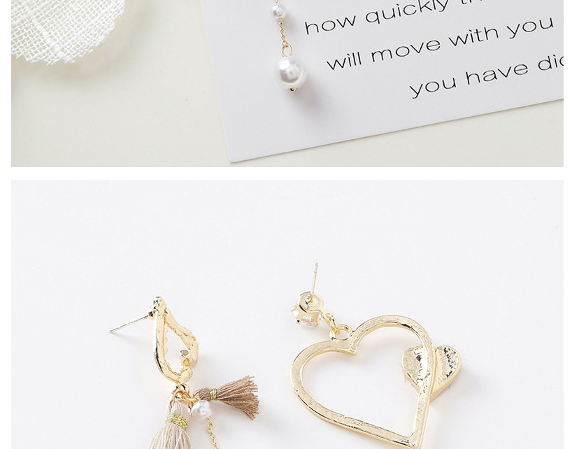 Fashion Gold  Silver Needle Love Pearl Tassel Asymmetric Earrings,Drop Earrings