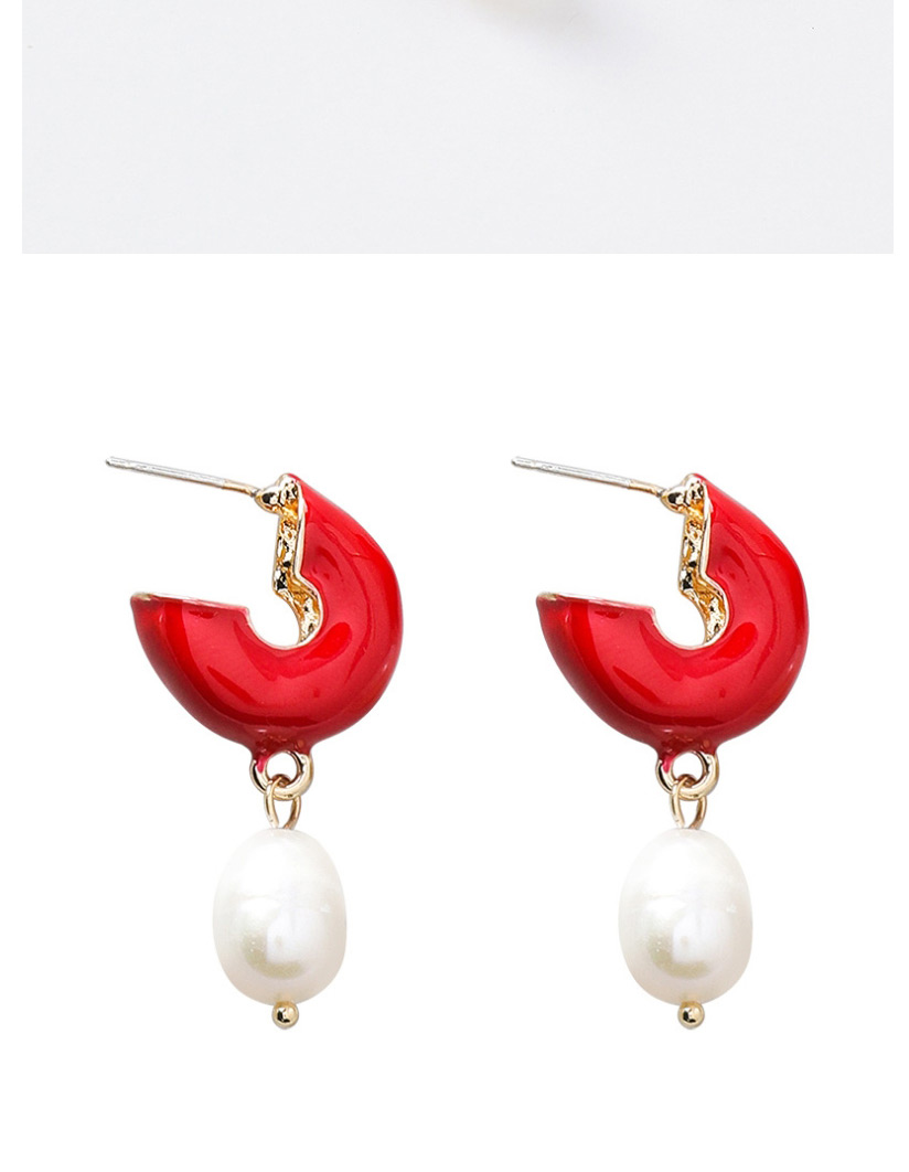 Fashion Red C-shaped Drop Glazed Pearl Earrings,Drop Earrings