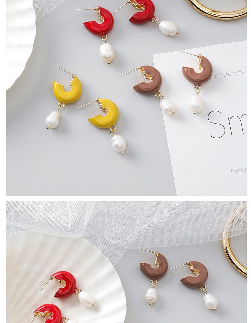 Fashion Yellow C-shaped Drop Glazed Pearl Earrings,Drop Earrings
