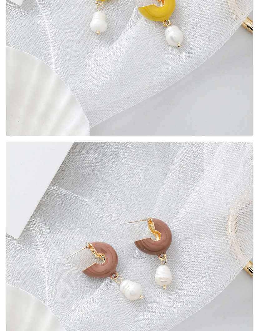 Fashion Brown C-shaped Drop Glazed Pearl Earrings,Drop Earrings