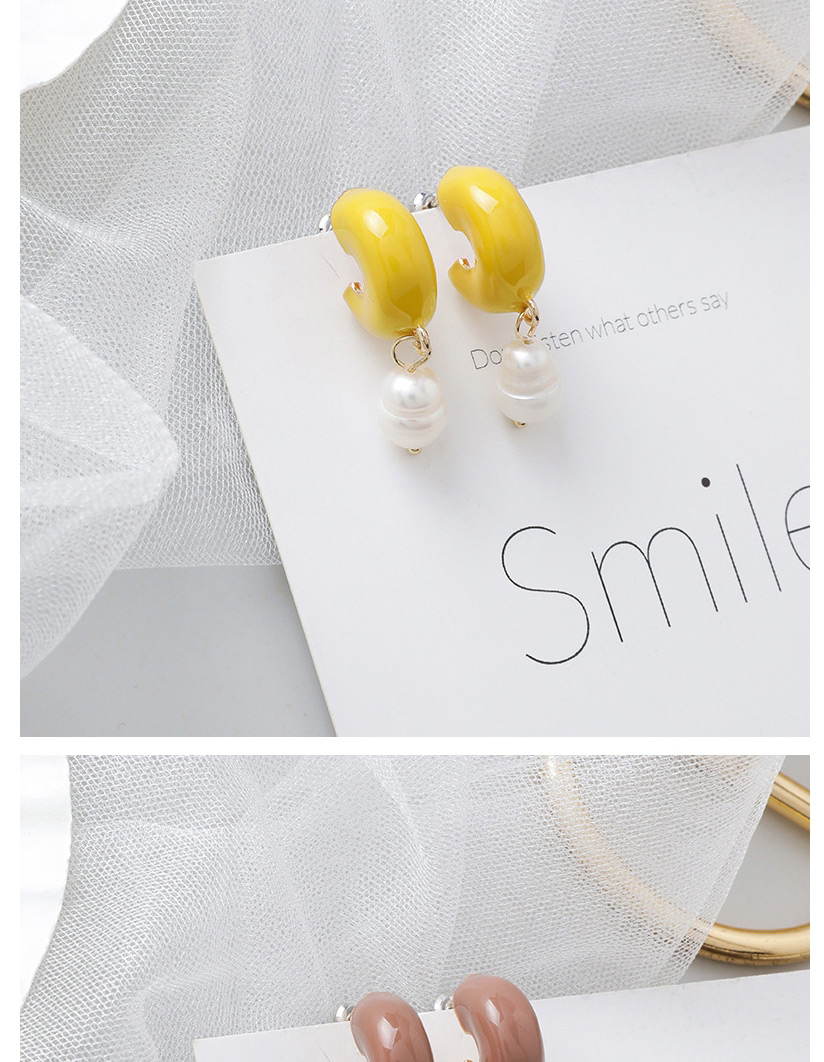 Fashion Yellow C-shaped Drop Glazed Pearl Earrings,Drop Earrings