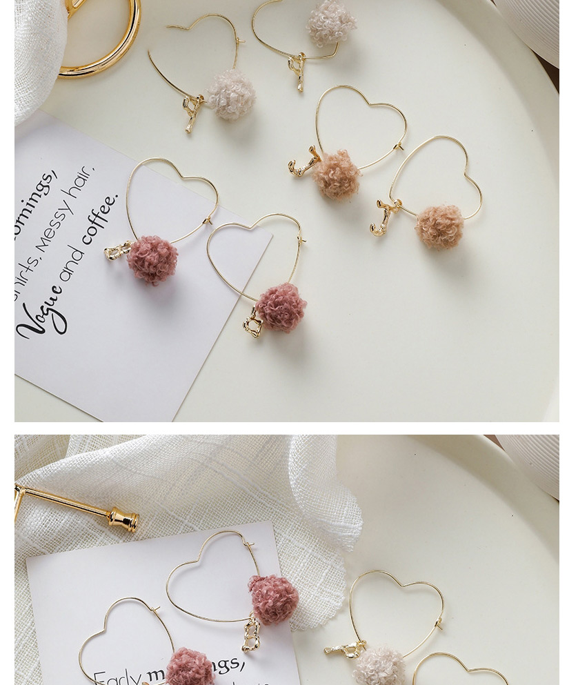 Fashion Pink Letter Heart Shaped Pompom Earrings,Drop Earrings