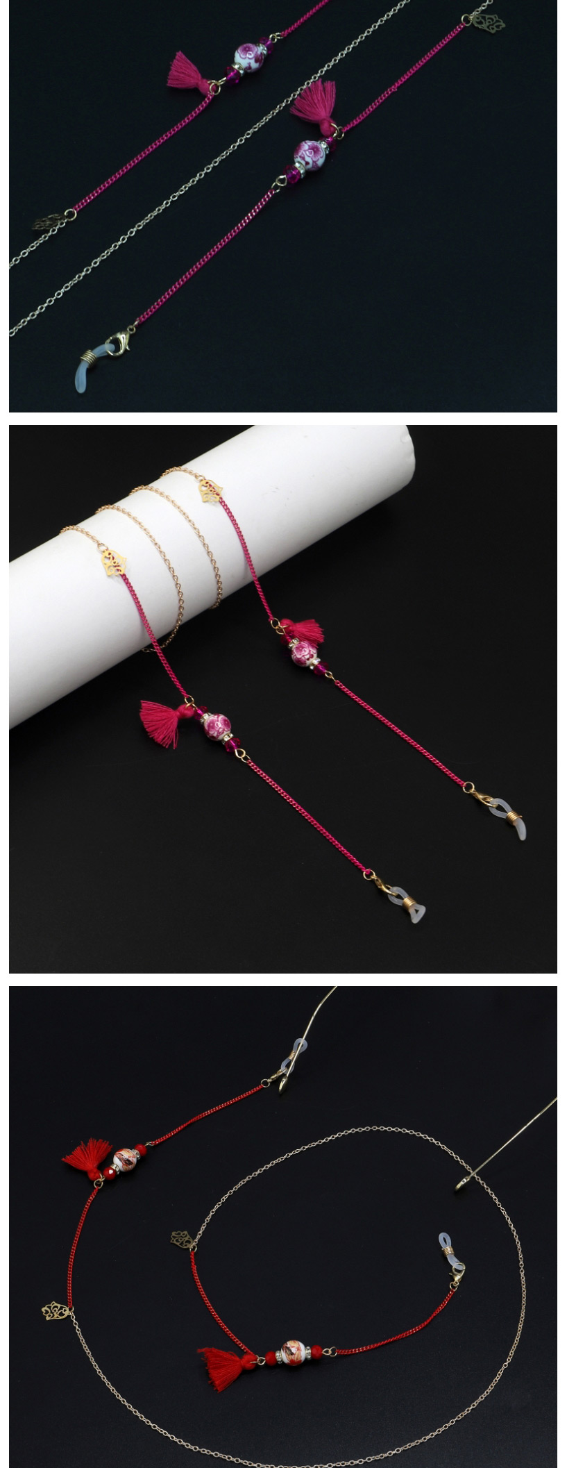  Pink Ceramic Fringed Beads Chain,Sunglasses Chain