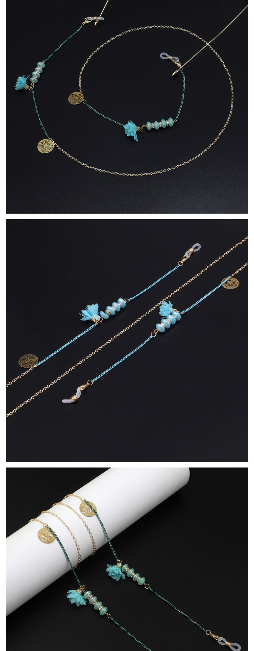  Blue Glass Flower Beads Glasses Chain,Sunglasses Chain