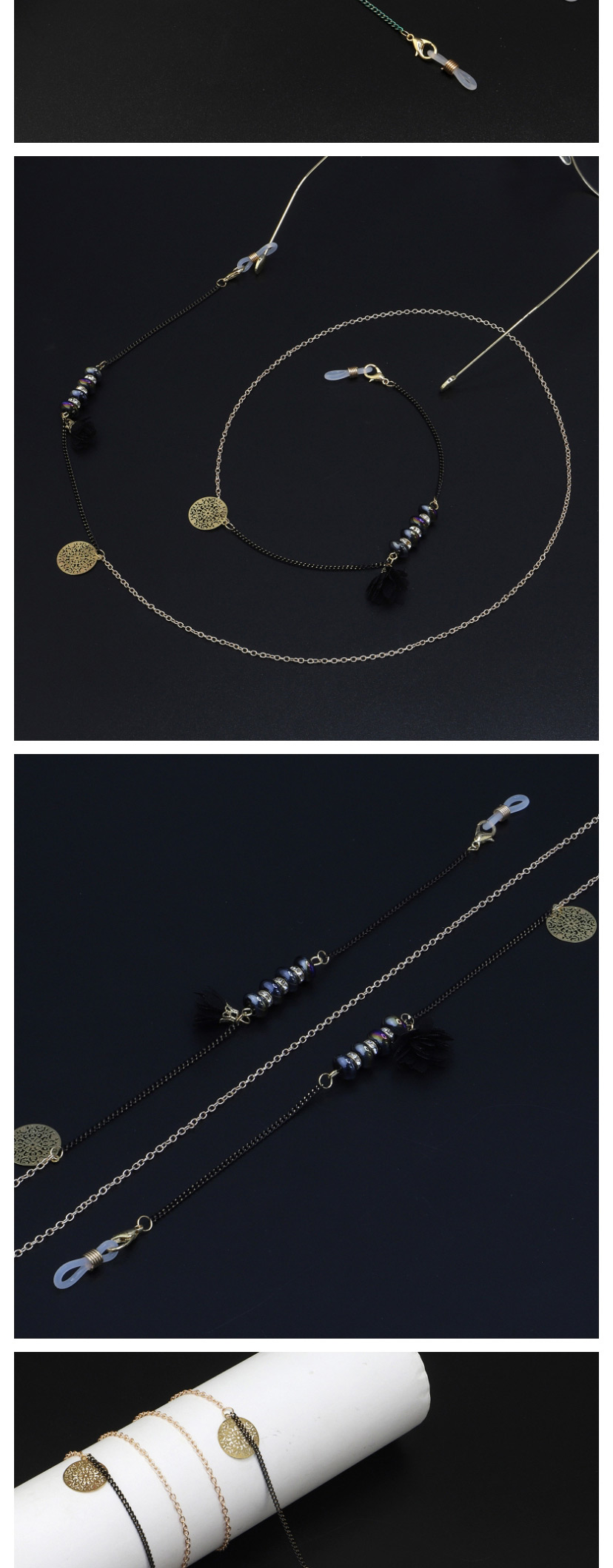  Black Glass Flower Beads Glasses Chain,Sunglasses Chain